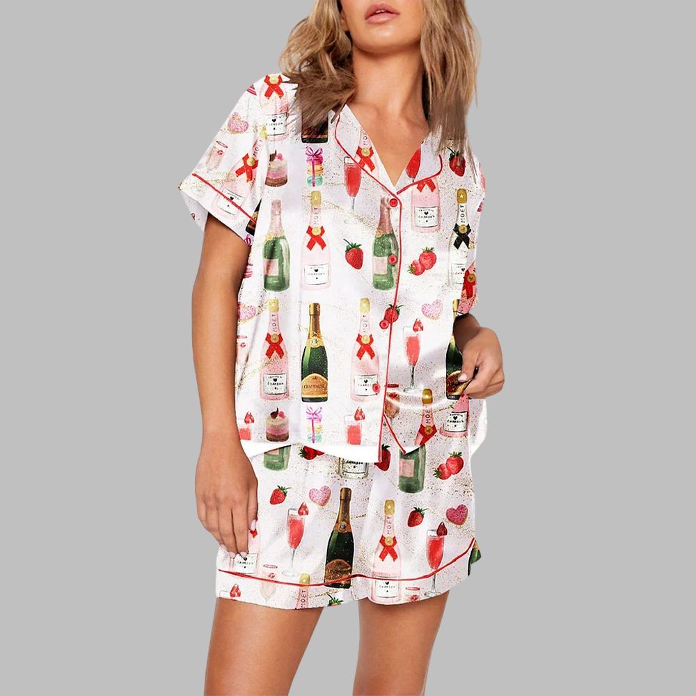 Champagne Strawberries Macarons Pajama Set