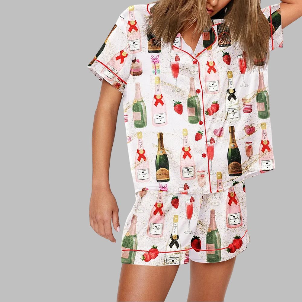 Champagne Strawberries Macarons Pajama Set - Image 2