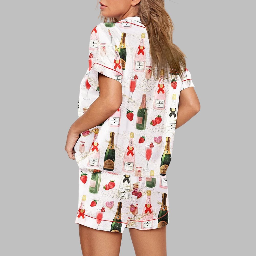 Champagne Strawberries Macarons Pajama Set - Image 3