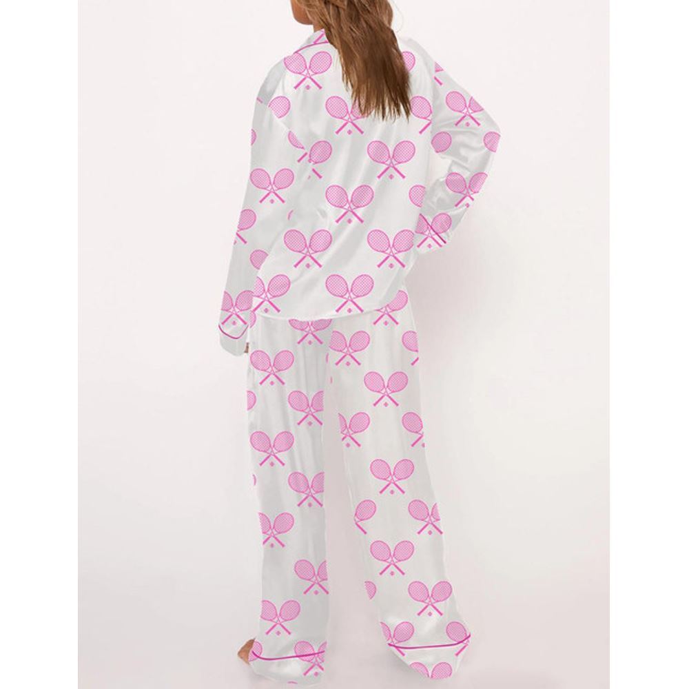 Champagne Tennis Satin Pajama Set For Women - Image 3