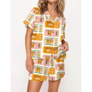 Champagne Tickets Satin Pajama Set For Women