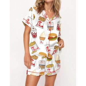 Chicken Nuggets Fast Food Satin Pajama Set For Women