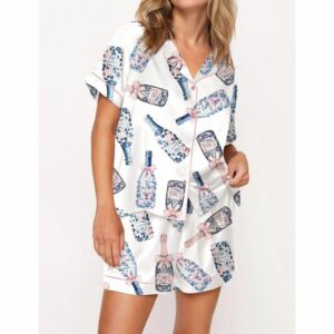 Chinoiserie Champagne Satin Pajama Set For Women