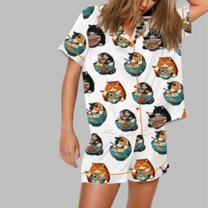Chonky Black Cat Ramen Japanese Noodles Pajama Set