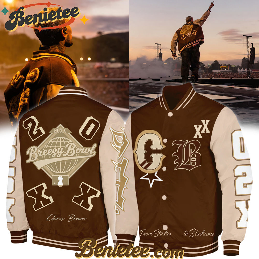 Chris Brown Breezy Bowl XX Brown Bomber Jacket, Personalized Chris Brown Tour Jacket, Chris Brown Breezy Bowl Bomber Jacket, Breezy Bowl XX 2025 Bomber Jacket