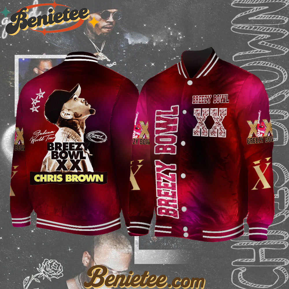 Chris Brown Breezy Bowl XX Shoulder Bomber Jacket, Personalized Chris Brown Tour Jacket, Chris Brown Breezy Bowl Bomber Jacket, Breezy Bowl XX 2025 Bomber Jacket