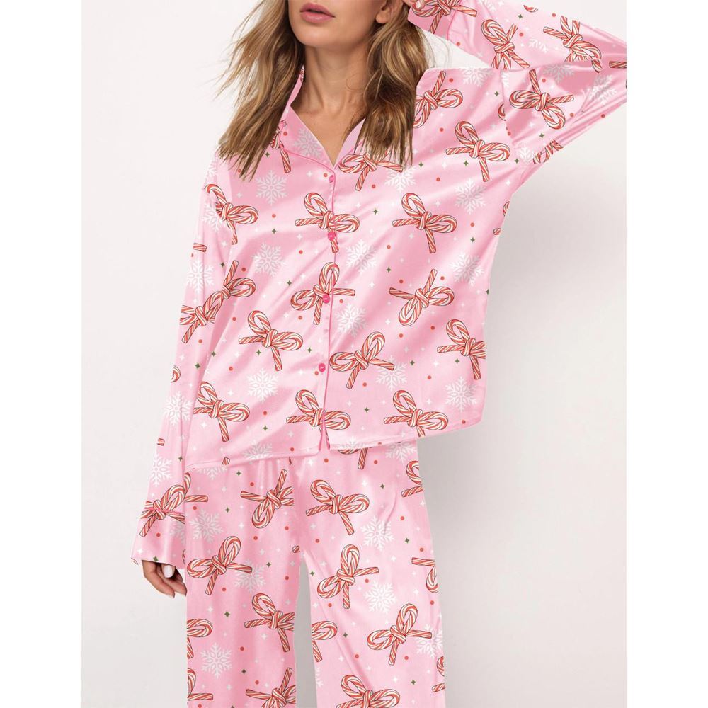 Christmas Bows Satin Pajama Set For Women - Image 2
