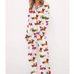Christmas Festive Dachshund Satin Pajama Set For Women
