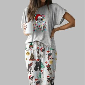 Christmas French Bulldog Casual Pajama Set For Women