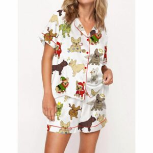 Christmas French Bulldog Satin Pajama Set For Women