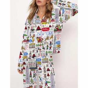Christmas Holidays In New York Satin Pajama Set For Women