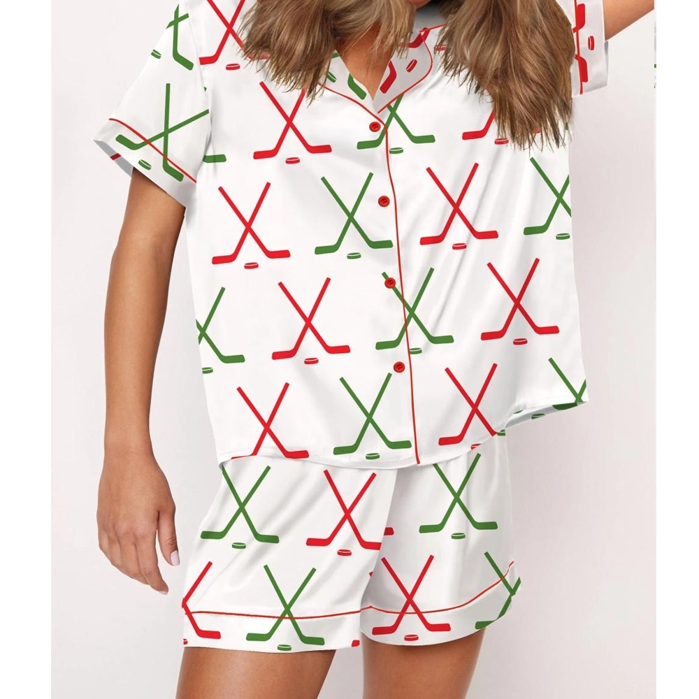 Christmas Ice Hockey Satin Pajama Set For Women - Image 2