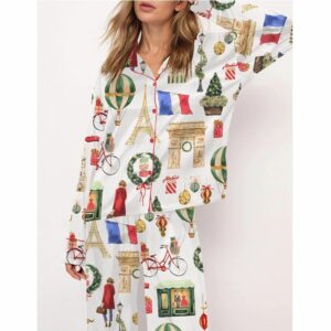 Christmas Paris Satin Pajama Set For Women