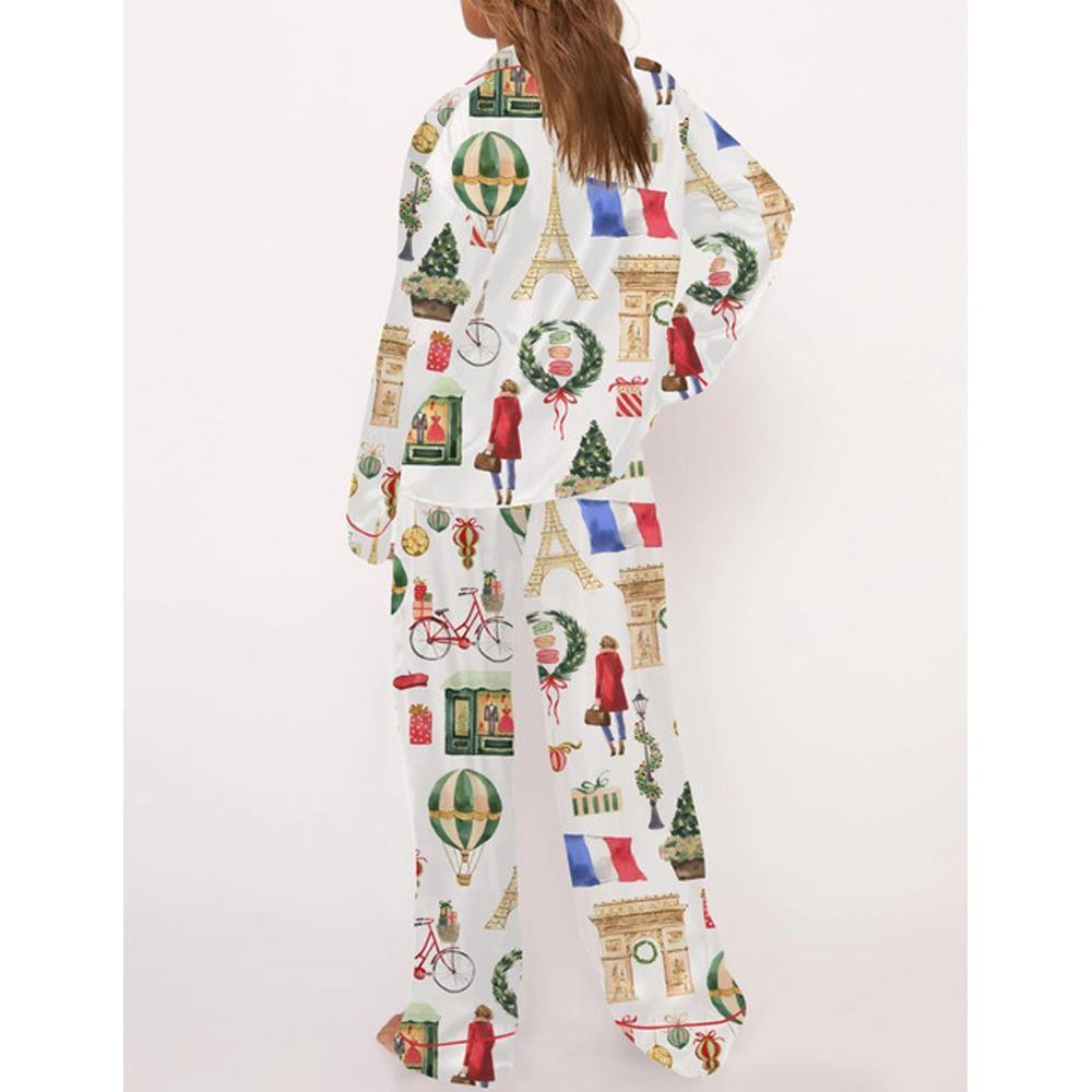 Christmas Paris Satin Pajama Set For Women - Image 2