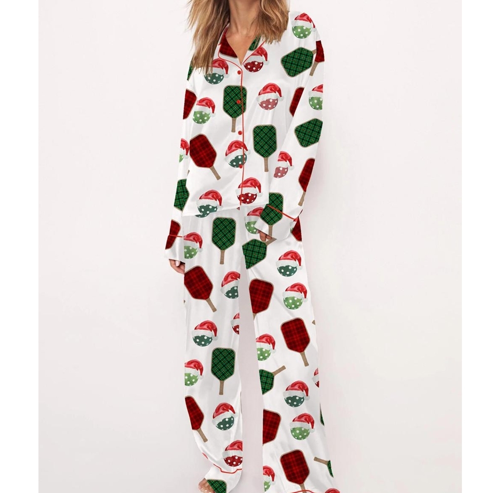Christmas Pickleball Satin Pajama Set For Women