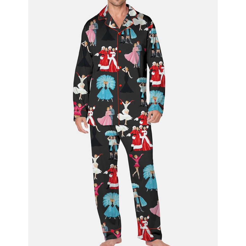 Christmas Print Satin Pajama Set For Men - Image 3