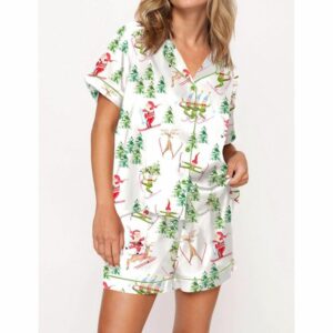 Christmas Skiing Holiday Satin Pajama Set For Women