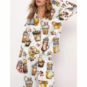 Coffee And Cats Pajama Set For Women