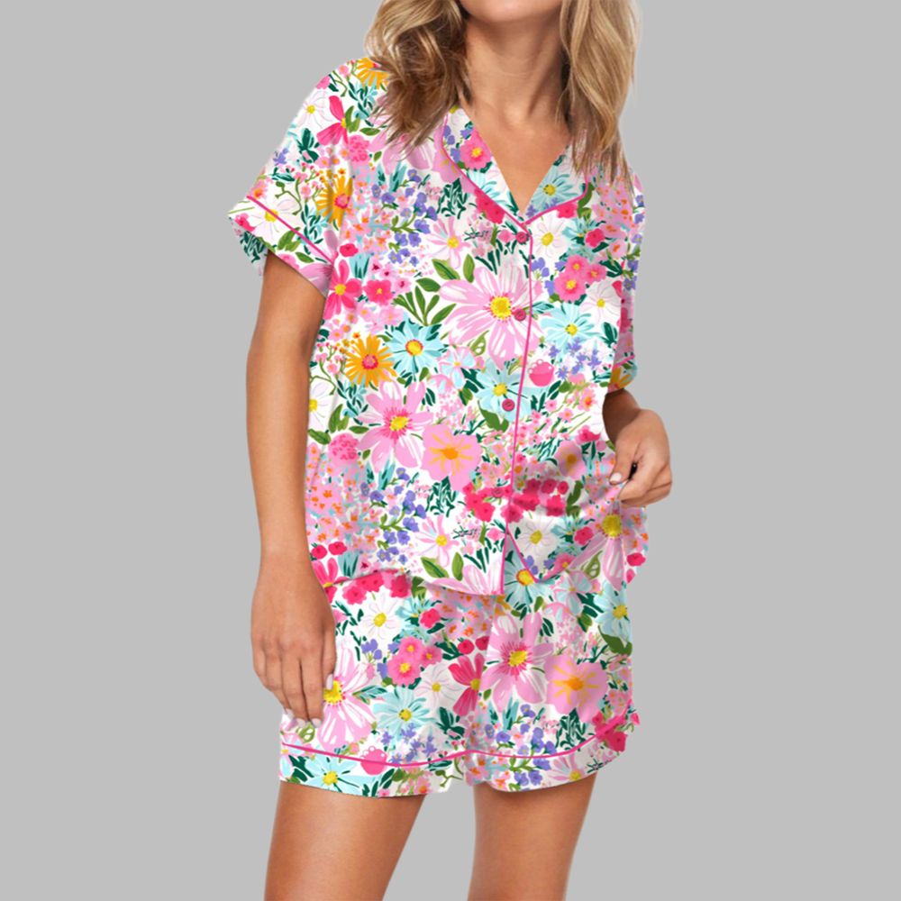 Colorful Flowers Floral Pajama Set