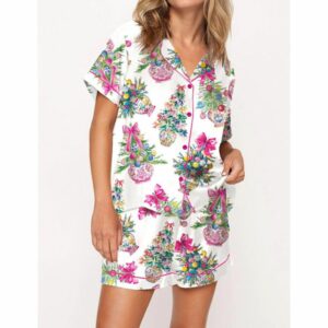 Coquette Christmas Chinoiserie Tree Satin Pajama Set For Women