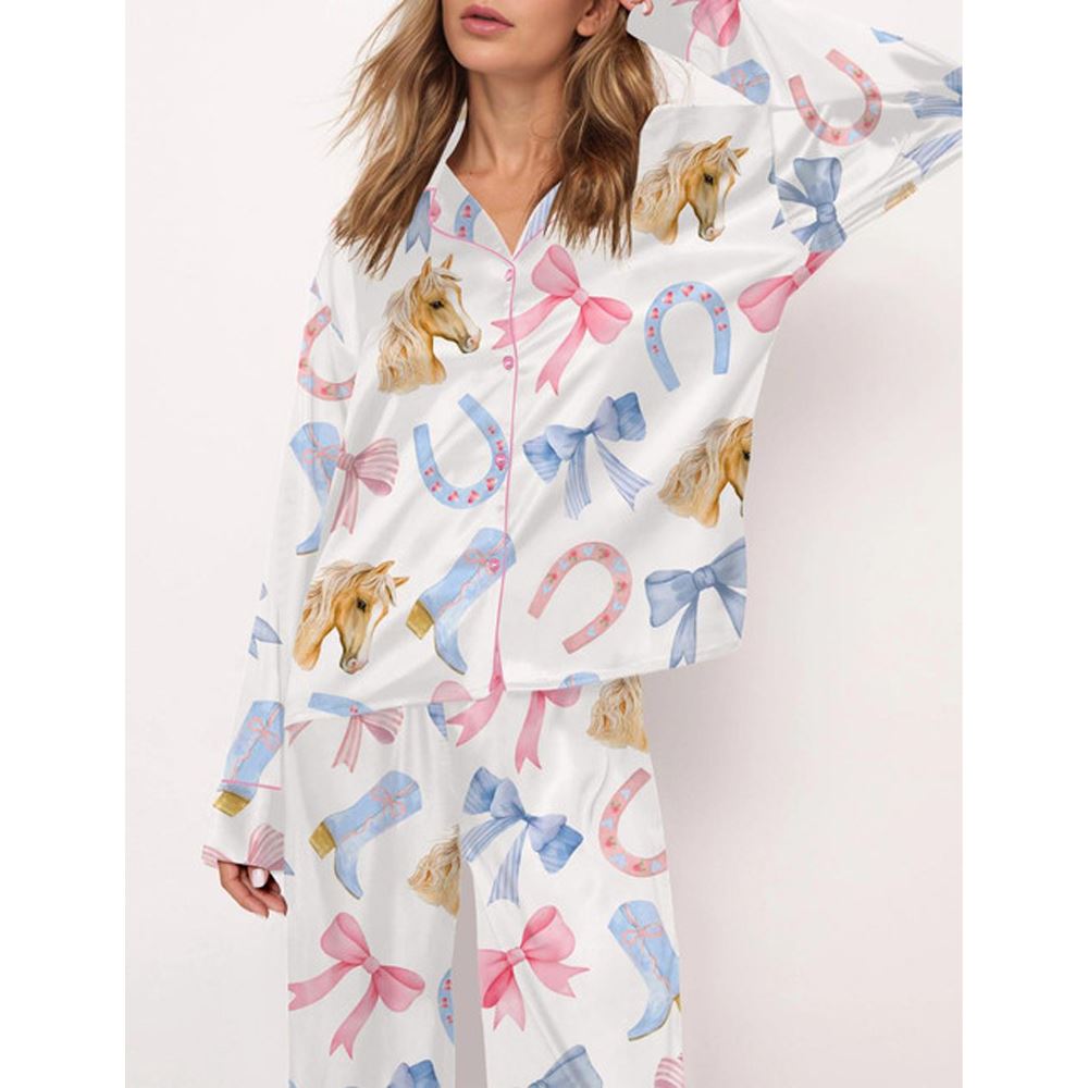 Coquette Equestrian Satin Pajama Set For Women - Image 2