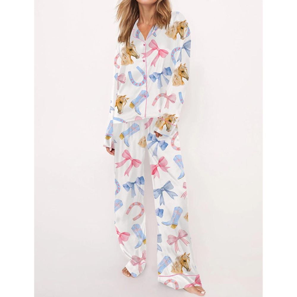 Coquette Equestrian Satin Pajama Set For Women - Image 3