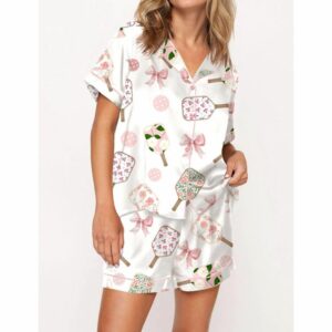 Coquette Pickleball Satin Pajama Set For Women
