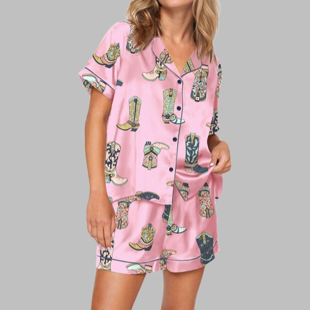 Cowgirl Boots Concert Satin Pajama Set For Women