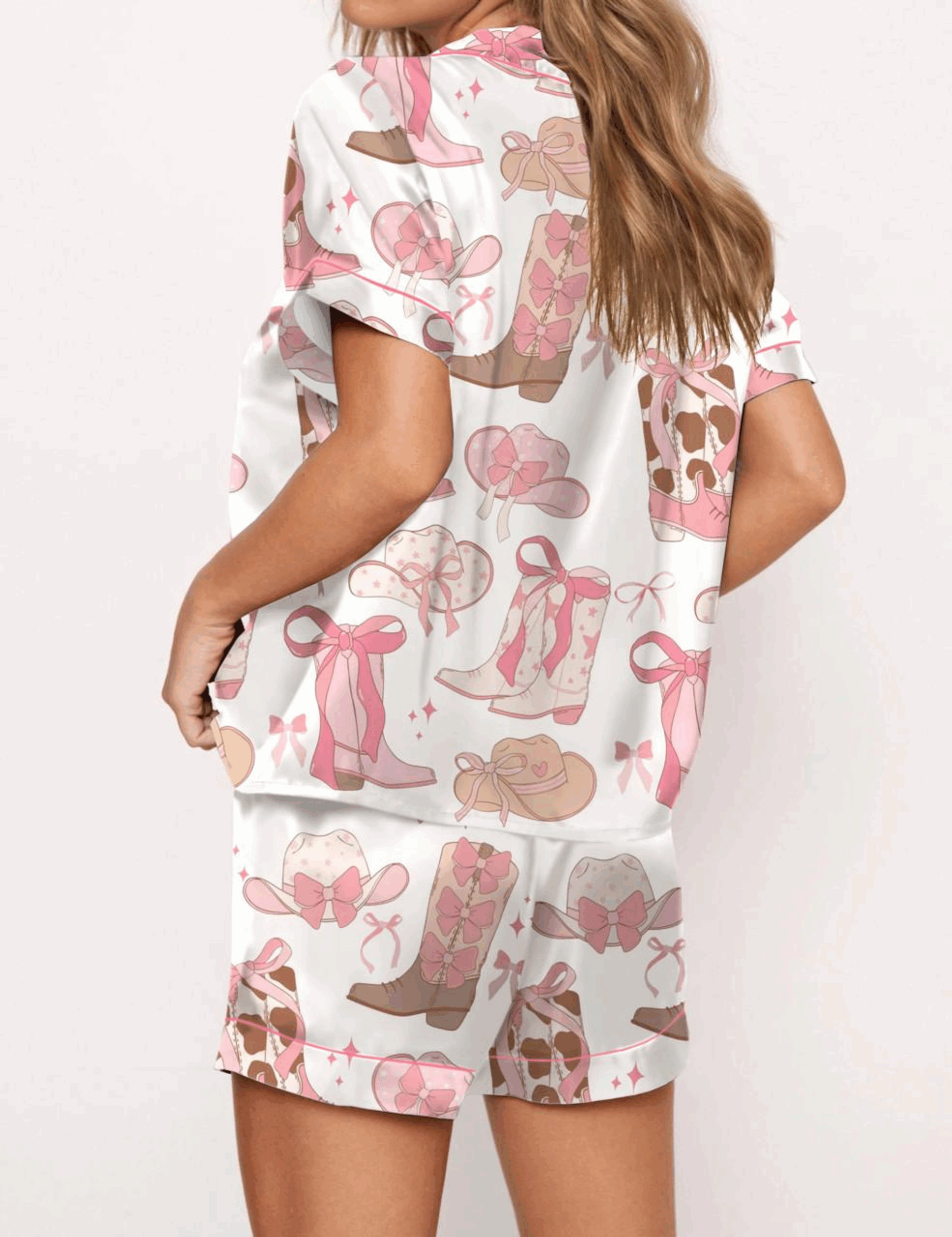 Cowgirl Coquette Satin Silk Pajama Set For Women - Image 4