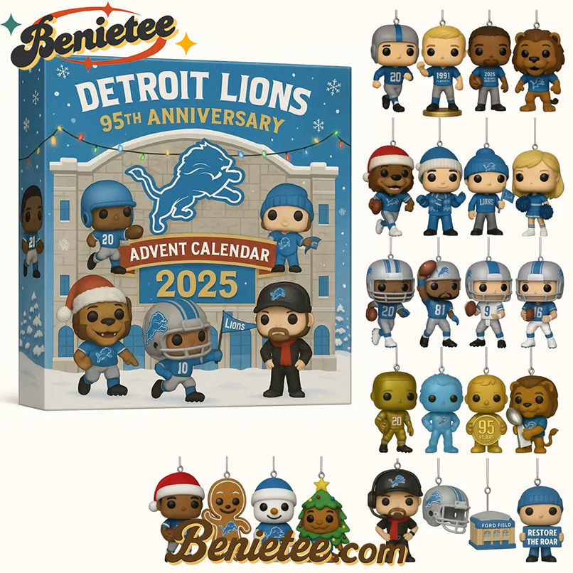 Detroit Lions Advent Calendar 2025 95th Anniversary Christmas Gift, Christmas Idea, Christmas Countdown Advent Calendar Gift Box with 24 Acrylic Ornaments