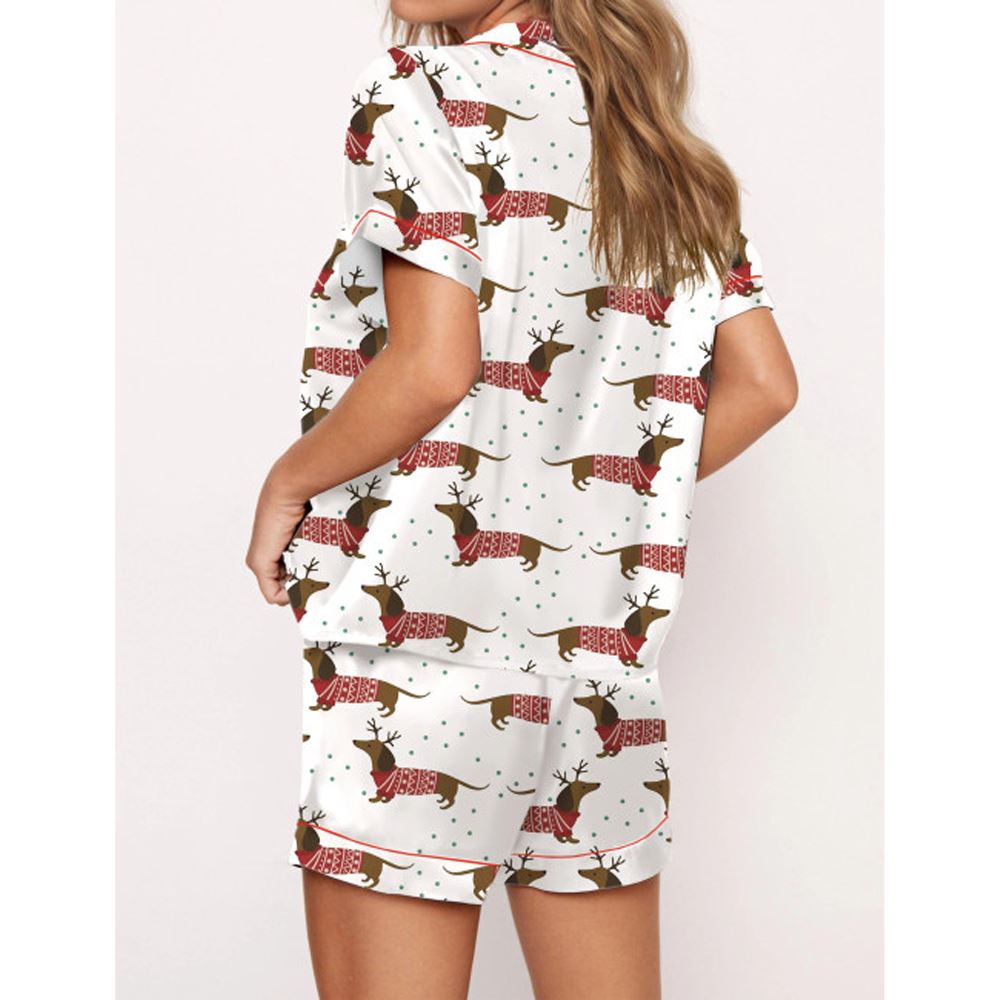 Dachshund And Snowflakes Christmas Satin Pajama Set For Women - Image 3