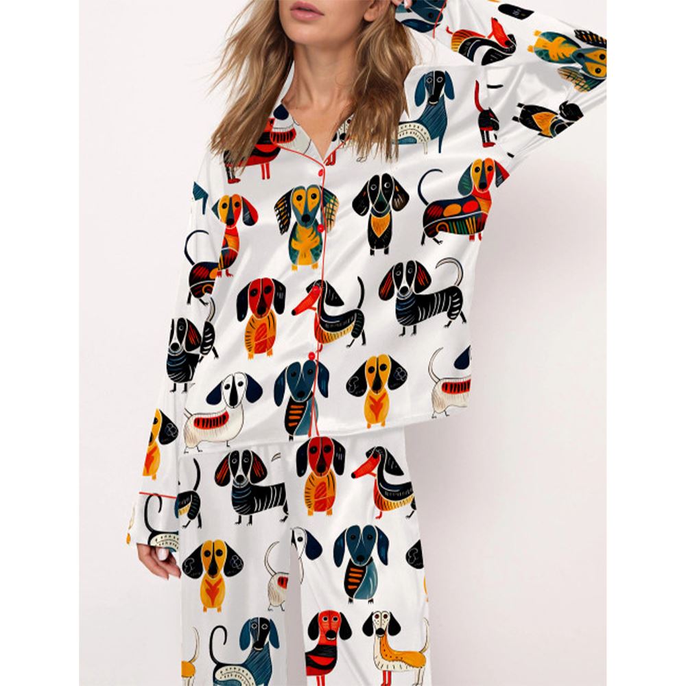 Dachshund Modern Satin Pajama Set For Women - Image 3