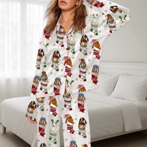 Dachshund Stockings Christmas Pajama Set For Women
