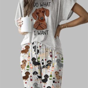 Dachshund Wine Casual Pajama Set For Women