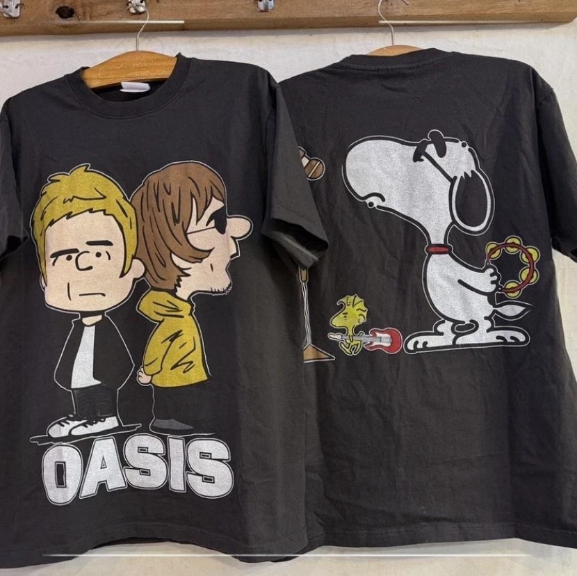 Vintage 90s OASIS Snoopy Peanuts T-shirt 2 sided