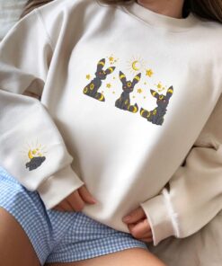 Embroidery Espon And Umbeon Matching Sweatshirt, Espon Psychic Sun And Crescent Moon Embroidery, Couple Anime Shirt