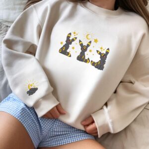 Embroidery Espon And Umbeon Matching Sweatshirt, Espon Psychic Sun And Crescent Moon Embroidery, Couple Anime Shirt