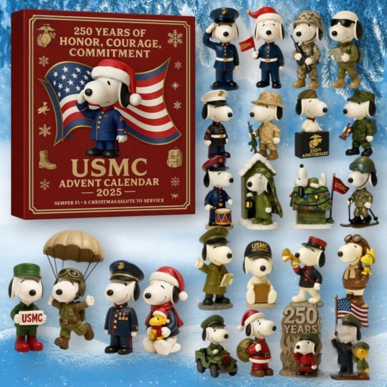 Snoopy USMC 250th Anniversary Advent Calendar, Christmas Countdown Advent Calendar Gift Box With 24 Acrylic Ornaments