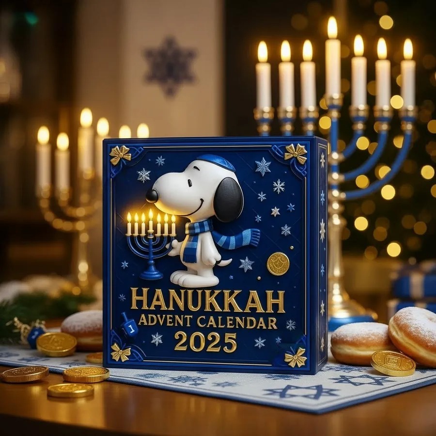 Snoopy Hanukkah Advent Calendar 2025, Christmas Countdown Advent Calendar Gift Box With 24 Acrylic Ornaments - Image 3