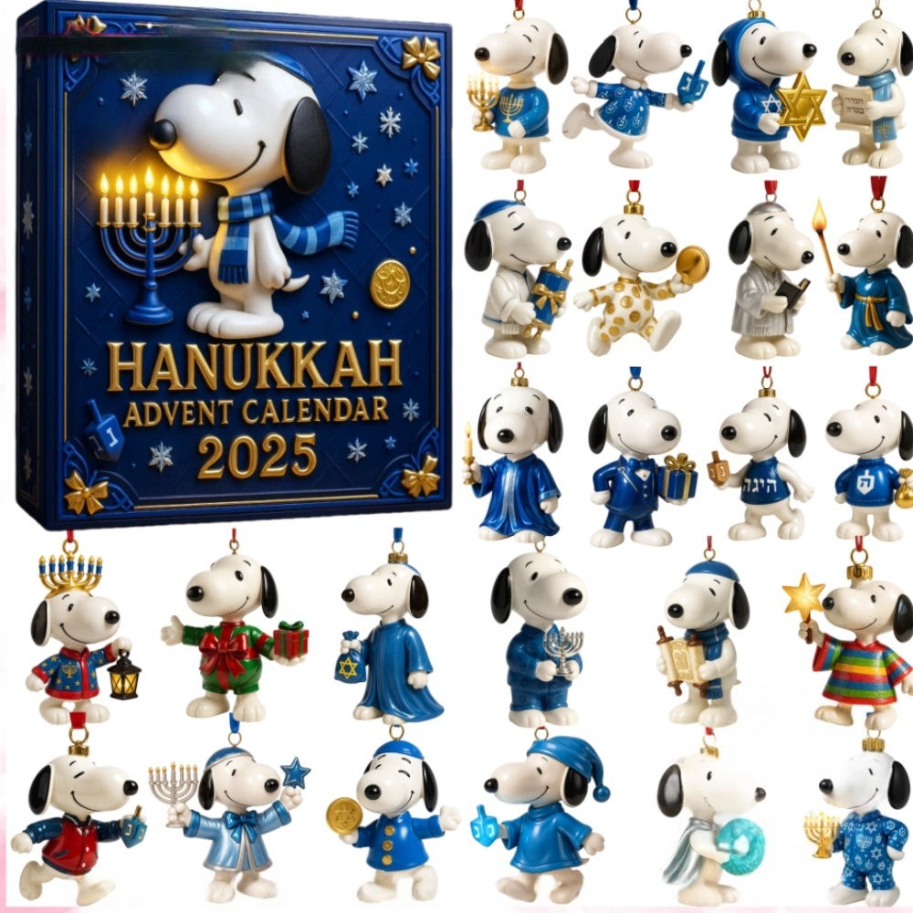 Snoopy Hanukkah Advent Calendar 2025, Christmas Countdown Advent Calendar Gift Box With 24 Acrylic Ornaments - Image 2