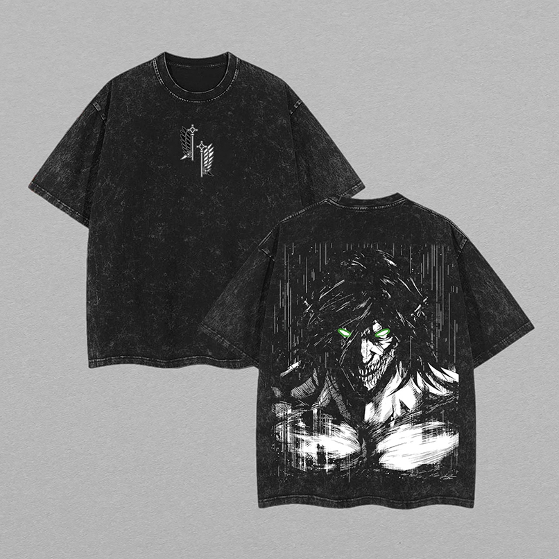 Design Retro Vintage Limited Edition Eren Yeager - Attack On Titan Tshirt, Anime Double Printed Washed Tee Unisex Oversize Anime Manga Washed Heavyweight Cotton T-shirt, Eren Yeager Fans v2