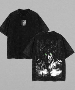 Design Retro Vintage Limited Edition Eren Yeager - Attack On Titan Tshirt, Anime Double Printed Washed Tee Unisex Oversize Anime Manga Washed Heavyweight Cotton T-shirt, Eren Yeager Fans v6