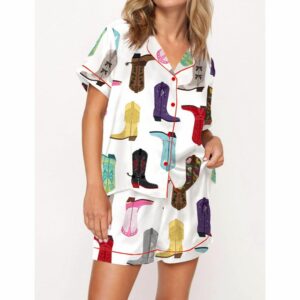 Music Tour Cowboy Boots Satin Pajama Set For Women