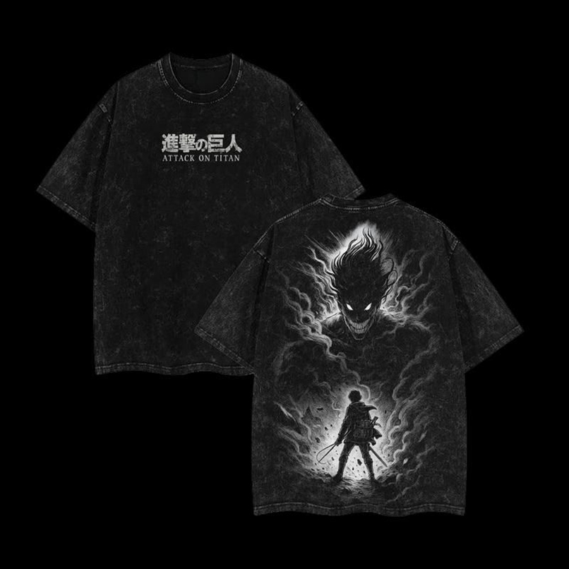 Eren Yeager Atack On Titan Tee Unisex Oversize Anime Manga Washed Heavyweight Cotton T-shirt, Gift For Anime Fan, AOT Anime Lover