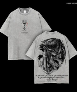 Eren Yeager Attack On Titan T-Shirt - Vintage Anime Graphic Tee with Survey Corps Design, Unisex Washed Cotton Manga Shirt, Perfect Gift for AOT Fans