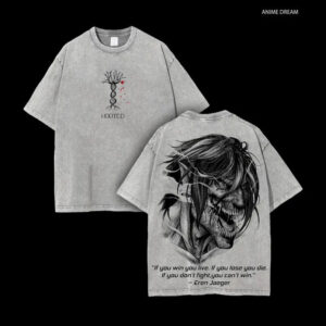 Eren Yeager Attack On Titan T-Shirt - Vintage Anime Graphic Tee with Survey Corps Design, Unisex Washed Cotton Manga Shirt, Perfect Gift for AOT Fans