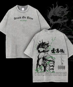 Alternative view of Eren Yeager Attack on Titan T-Shirt, Anime Graphic Tee Oversized Acid Washed Cotton Shirt, Anime Streetwear Casual Menswear, Anime Merch Gift for Anime Fans
