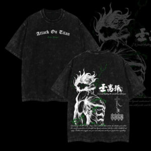 Eren Yeager Attack on Titan T-Shirt, Anime Graphic Tee Oversized Acid Washed Cotton Shirt, Anime Streetwear Casual Menswear, Anime Merch Gift for Anime Fans