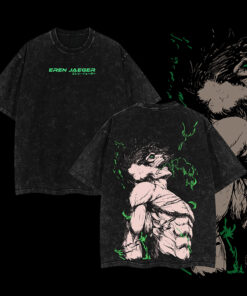 Eren Yeager Oversized Tee - Attack on Titan Anime Graphic Shirt Acid Washed Heavyweight Cotton Soft Tee, Anime Streetwear, Eren Shirts Gift for AOT Fans
