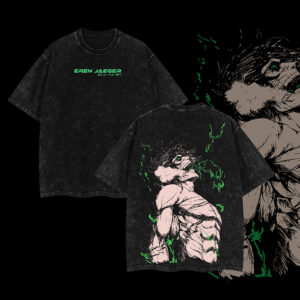 Eren Yeager Oversized Tee - Attack on Titan Anime Graphic Shirt Acid Washed Heavyweight Cotton Soft Tee, Anime Streetwear, Eren Shirts Gift for AOT Fans